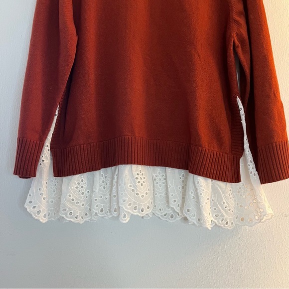 Roller Rabbit Sweater Varo Eyelet Peplum Hem Mock Neck Cashmere Sweater XL NWT - Picture 13 of 16